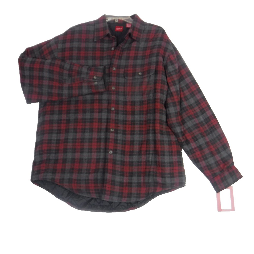 Arrow Mens Quilted Flannel Shirt Jacket Red Grey Plaid Lined Button Up Large nwt